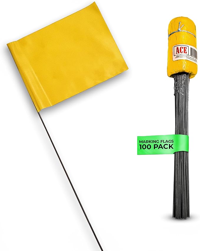 Yellow Marking Flags 100 Pack - 4x5x15 Inch Yellow Flags for Yard - Markers For Lawn, Irrigation, Landscaping, Survey & Sprinkler Head Marking-VerdiqueGarden