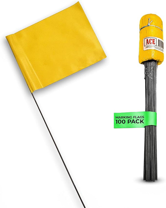 Yellow Marking Flags 100 Pack - 4x5x15 Inch Yellow Flags for Yard - Markers For Lawn, Irrigation, Landscaping, Survey & Sprinkler Head Marking-VerdiqueGarden