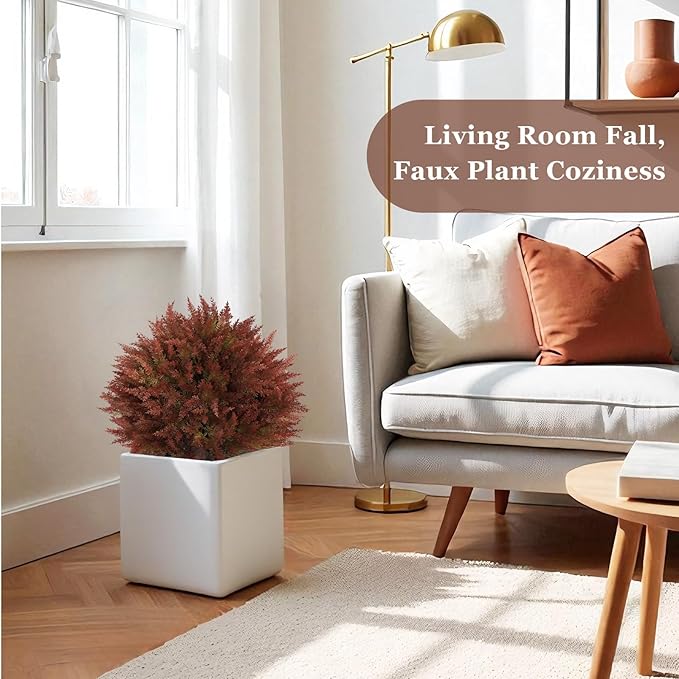 24" Artificial Cedar Topiary Ball Bushes, Set of 2 UV Resistant Fake Trees Outdoor Shrubs with Stake, Weatherproof Faux Plants for Planter, Front Porch, Garden, Yard, Patio Fall Decor-VerdiqueGarden