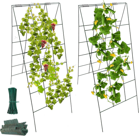 Garden Cucumber Trellis A-Frame Folding Plant Trellis 46 Inch by 18 Inch for Climbing Vegetables Flowers Black 2 Pack with Clips and Cable Ties-VerdiqueGarden