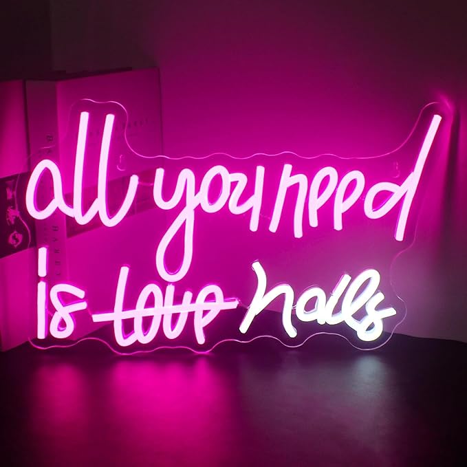WLHOPE All You Need is Nails Neon Sign, Nail Neon Signs for Wall Decor, Pink Led Signs USB Connectivity Nails Light Up Signs for Bedroom Home Bar Girls Room Beauty Shop Nails Room, Gift for Girls-VerdiqueGarden