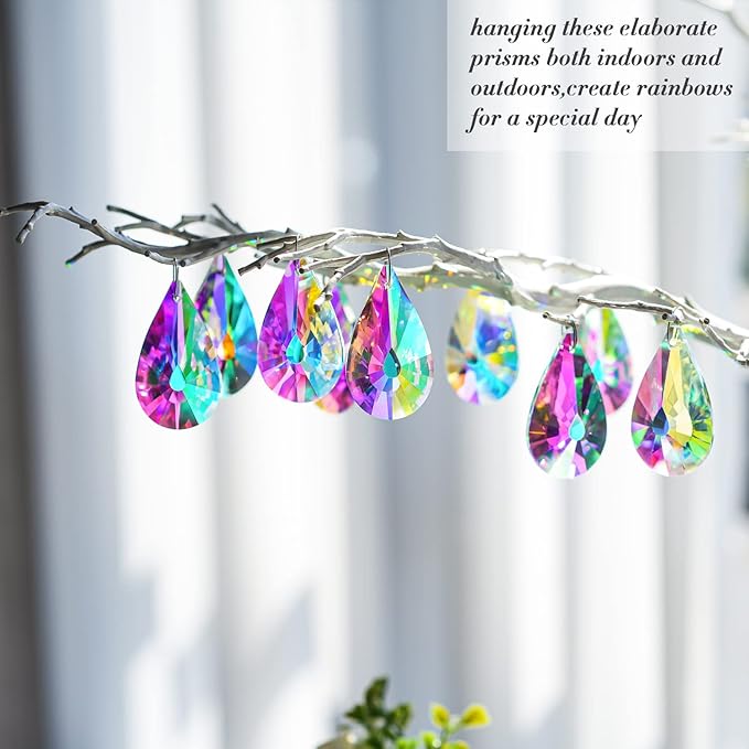 10 Pack Colorful Crystal Prisms Suncatcher,Sun Shine Catcher Rainbow Pendants,Crystals Prisms for Windows,Glass Hanging Decor for Home Garden Wedding DIY Ornament-VerdiqueGarden