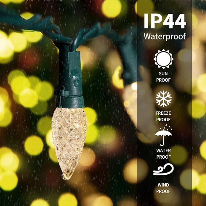 C6 LED Christmas String Lights, 33 Feet 100 LED Strawberry Lights Plug in, Waterproof Twinkle Fairy String Lights for Indoor Outdoor Holiday Garden Yard Party Tree Decoration (Warm White)-VerdiqueGarden