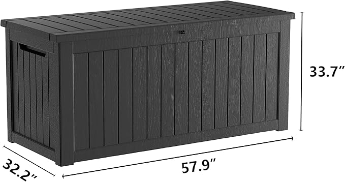 Heavy-Duty 270 Gallon Waterproof Deck Storage Box, Outdoor Storage for Garden & Patio, Lockable Resin Storage Chest for Pool Accessories, UV-Resistant, Onyx Black-VerdiqueGarden