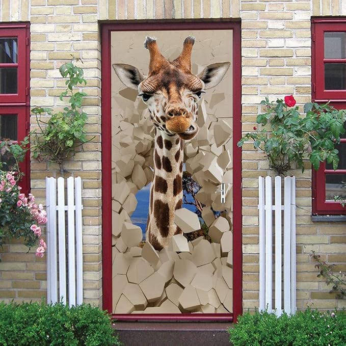 Door Wallpaper Self-Adhesive Door Poster 3D Door Picture Giraffe Door Film Photo Wallpaper Premium PVC Waterproof Door Sticker Wall Sticker for Bedroom Living Room Door Decoration Stickers 80 x 200 cm-VerdiqueGarden