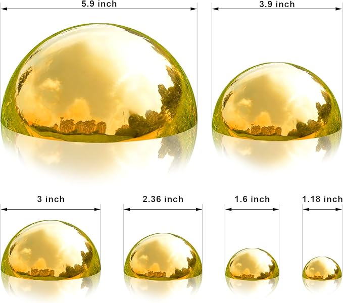 Nerien Gazing Ball, Stainless Steel Garden Mirror Globe, Polished Ornament Sphere, Hollow Floating Reflective Hemisphere, for Home Outdoor Pond Housewarming Swimming Pool Decoration, Gold, 6Pcs Mix-VerdiqueGarden