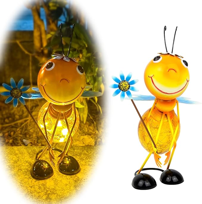 Solar Garden Statue Bee Decor,Outdoor Decorative Tabletop Lanterns,Outdoor Bee Figurines Decorations for Patio Yard Lawn Ornaments,Birthday Gifts for Mom Women Grandma-VerdiqueGarden
