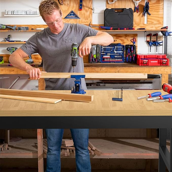 48" Adjustable Workbench,Heavy-Duty Work Table,3000 LBS Load Capacity Particleboard Hardwood Workstation Outlets with Power Strips and Fixed feet,for Workshop, Garage-VerdiqueGarden