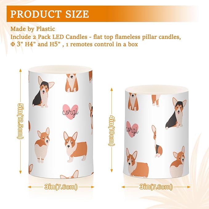 Vdsrup Flameless Candles Set of 2 Funny Welsh Corgi LED Candles with Timer Battery Operated Dog Candle Lights Flickering with Remote for Home Bedroom Decor-VerdiqueGarden