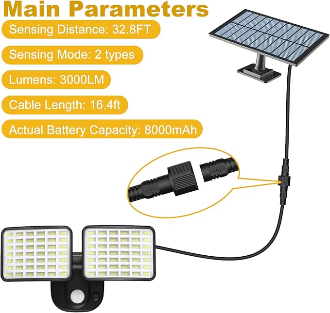 Rechargeable Battery Powered Motion Sensor Outdoor Lights 3 Months Endurance, 3000LM LED Flood Light Outdoor Supports Solar & USB Charging for Garage Yard Entryways Patio Garden-VerdiqueGarden