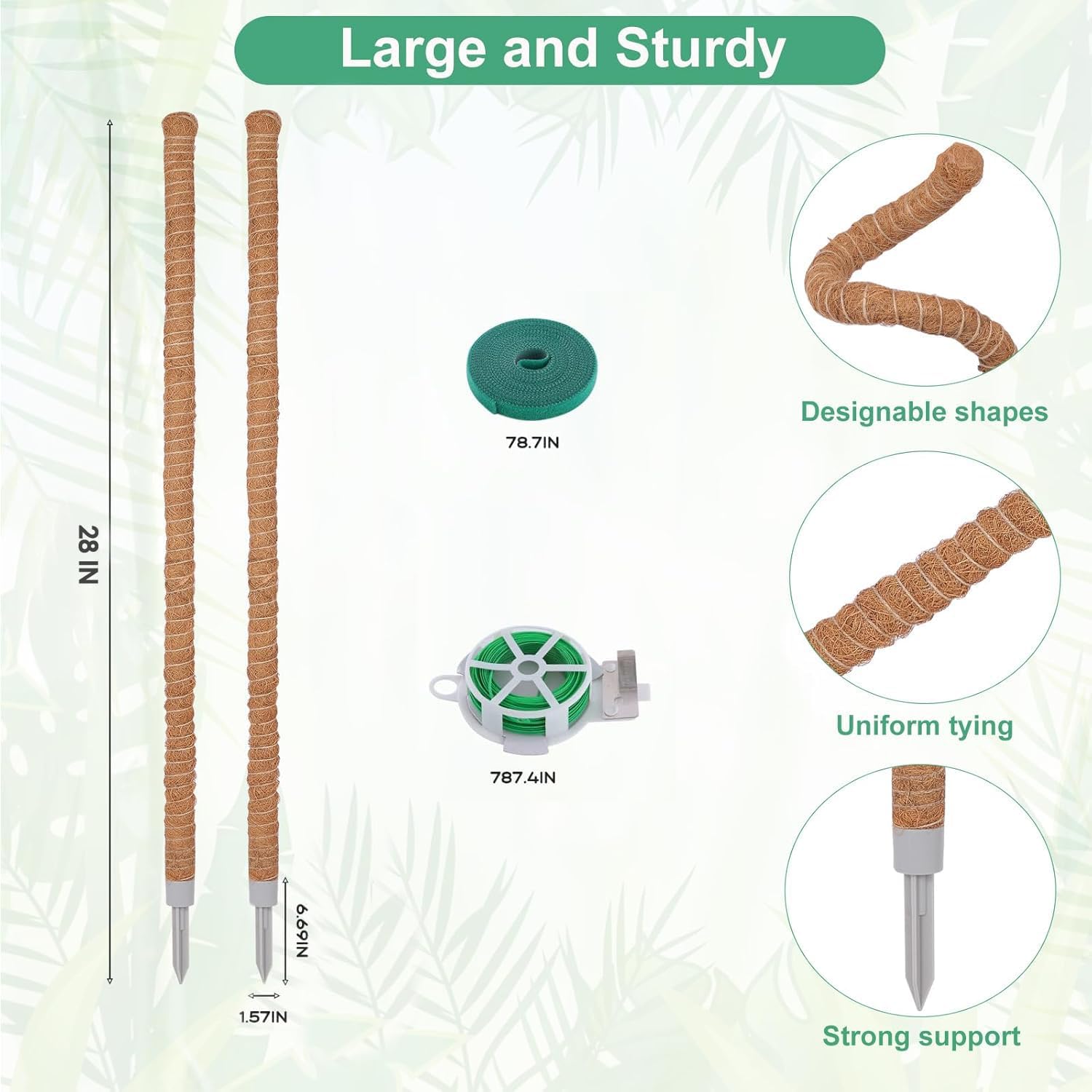 2 Pack Moss Pole, 28 Inch Monstera Plant Support, Moss Poles for Climbing Plants Indoor DIY, Coco Coir Plant Pole Moss Plant Stick Support Stake Kit for Potted Plants, Pothos, Philodendron-VerdiqueGarden