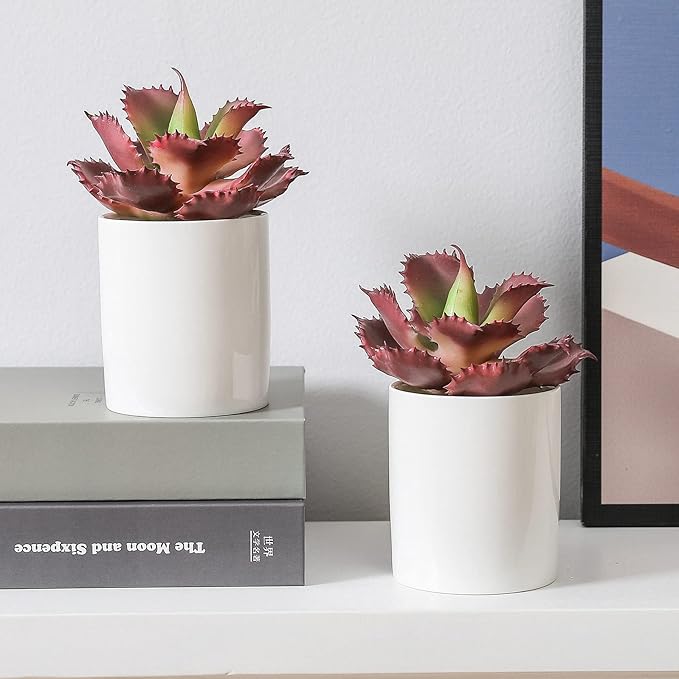 Duovlo Artificial Succulent Plant 7.08 Inch Faux Succulents Agave potatorum Flower Arrangement Craft Wall DIY Materials Pack of 2 (Dark Purple)-VerdiqueGarden