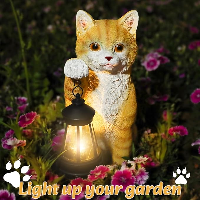 Cat Statues for Garden - Solar Powered Outdoor Cat Garden Statue, Crafted Garden Sculptures & Statues for Patio, Yard, Lawn, Gardening Gifts for Women and Mom(11" Cat)-VerdiqueGarden
