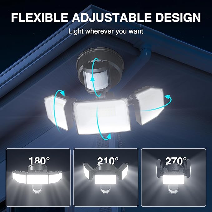 85W LED Security Lights Motion Sensor Light Outdoor, 8500LM Dusk to Dawn, IP65 Waterproof, 6500K, 3 Head Motion Detected Flood Light, Floodlight for Outside, Garage, Yard, Porch (Black)-VerdiqueGarden