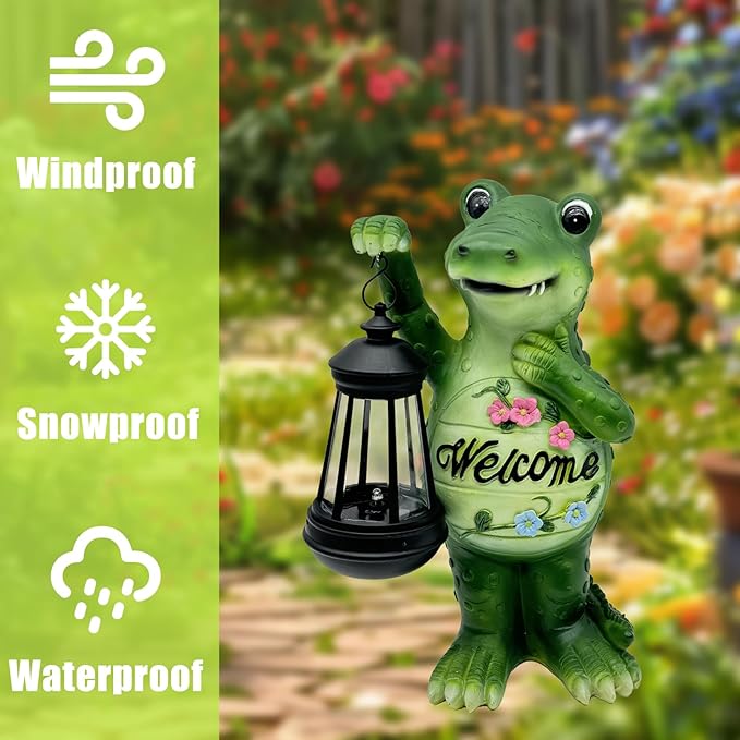 Solar Lantern Garden Alligator Statues Decor, Outdoor Crocodile Figurine Lights for Yard Patio Decoration - Unique Christmas Housewarming Gift for Grandma Wowen Mom-VerdiqueGarden