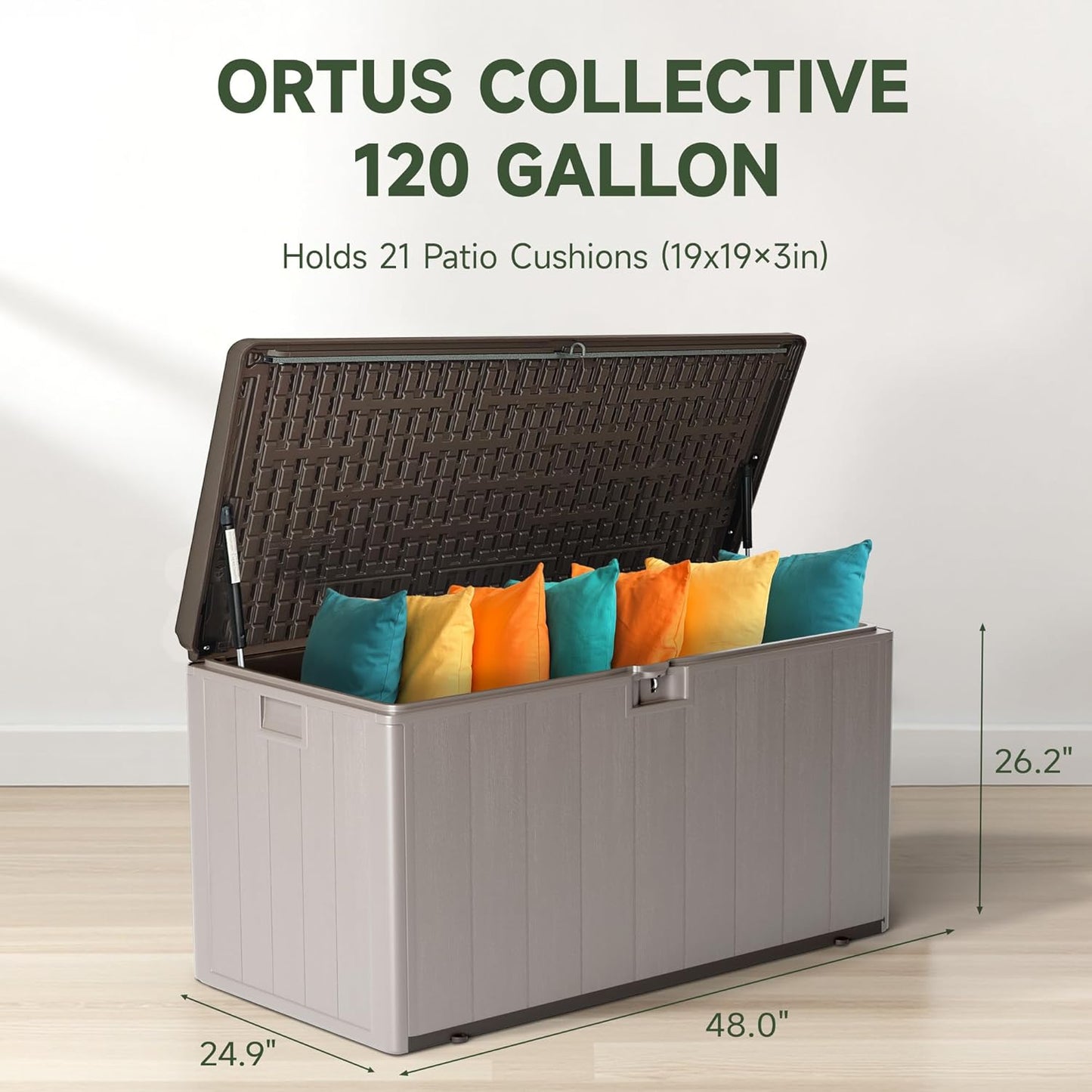 120 Gallon Deck Box, Double Layer Waterproof Resin Outdoor Indoor Storage Box, Lockable & UV Resistant Storage Bin for Patio Furniture, Garden Tools, Pool Accessories (Brown)-VerdiqueGarden