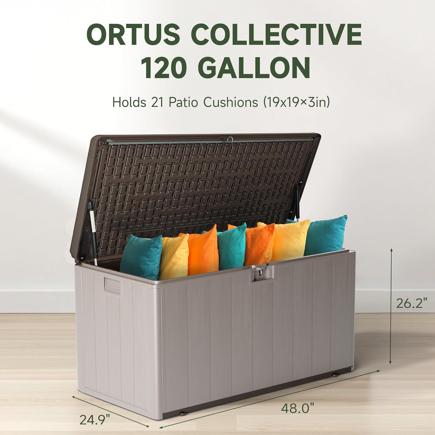 120 Gallon Deck Box, Double Layer Waterproof Resin Outdoor Indoor Storage Box, Lockable & UV Resistant Storage Bin for Patio Furniture, Garden Tools, Pool Accessories (Brown)-VerdiqueGarden