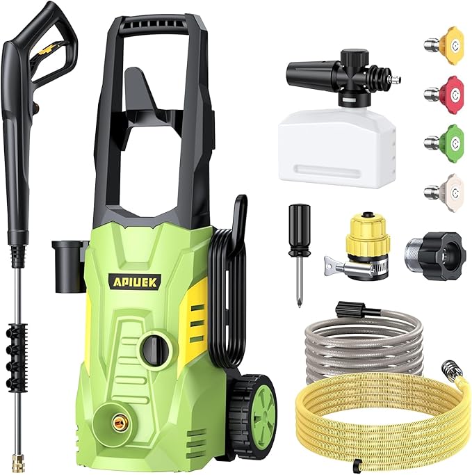 Electric High Pressure Washer - Portable Washer with 23 FT Water Outlet & 6.6 FT Inlet Hose, Steel Spray Wand, Foam-Adjustable Cannon,4 Nozzle Set, Cleans Car/Patio/Fence/Window, 3800PSI 2.4GPM-VerdiqueGarden