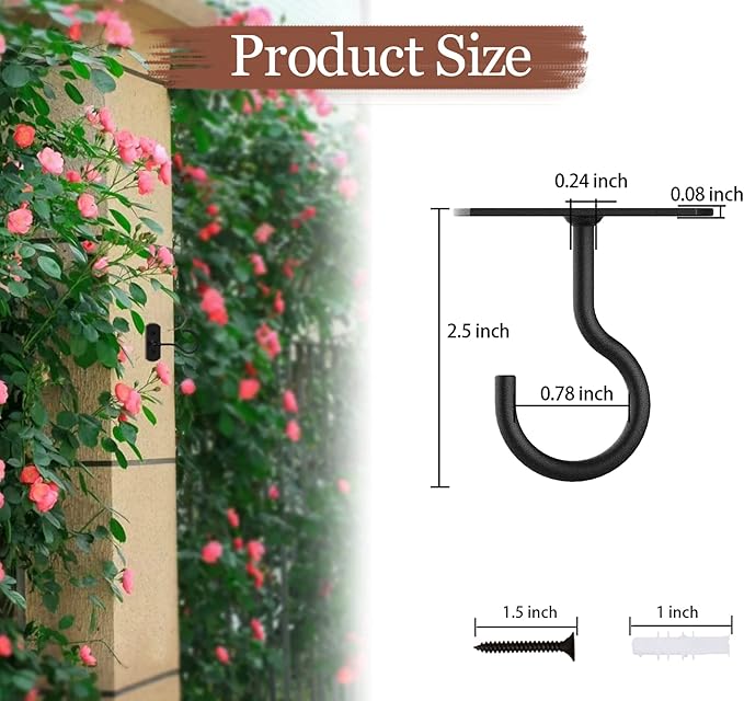Ceiling Hooks for Hanging Plants 8Pack 2.5in,Wall Mount Hangers Plant Hooks,Wall Hooks for Plants,Lights,Planters,Lanterns,Hanging Bird Feeders,Wind Chimes,indoor&Outdoor Decoration Hooks Black-VerdiqueGarden