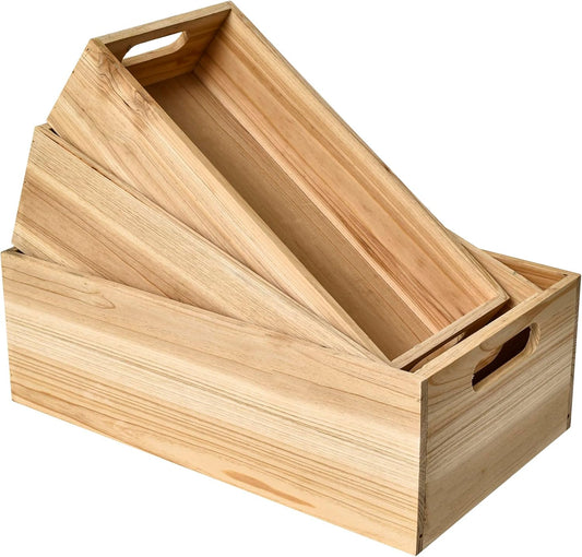 Set of 3 Wooden Boxes Unfinished for Storage Small Crates for Display and Organizing, Farmhouse Style Storage Boxes for Crafts, Decor, Home Pantry and Living Room-VerdiqueGarden