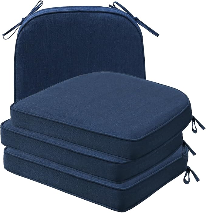 Sunbrella Round Corner Seat Cushions, 17" x 16" x 2", Set of 4, Indoor Outdoor Water Repellent Universal Chair Pads with Ties for Patio Furniture, Garden Dining Chairs, Specrtum Indigo-VerdiqueGarden