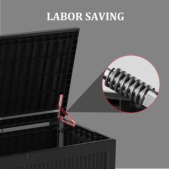 150 Gallon Lockable Resin Deck Box, Waterproof & UV-Resistant Outdoor Storage Box for Outdoor Cushion Storage, Garden Tools & Pool Accessories Storage, Black-VerdiqueGarden