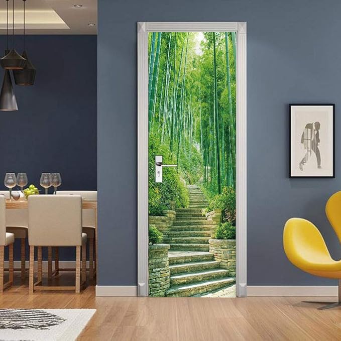 3D Door Stickers Murals - Bamboo - Peel and Stick Wallpaper - Self-Adhesive Decals - Removable PVC Waterproof Door Poster - Bedroom, Living Room - 35.4" x 78.7"-VerdiqueGarden