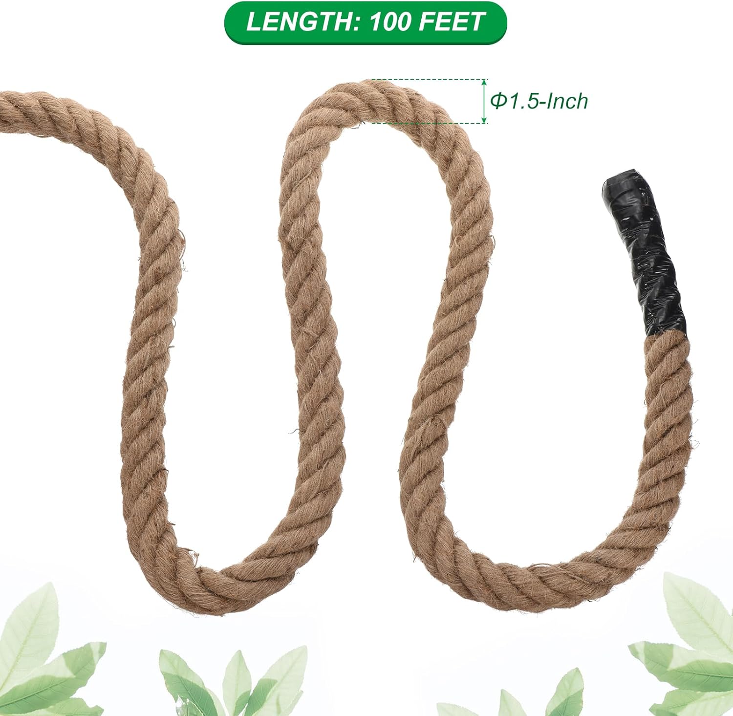 PATIKIL Jute Rope 1-1/2 Inch x 100 Feet Twisted Manila Rope Jute Rope Natural Thick Jute Rope Twine Burlap Rope for Docks Railings Bundling Craft Tug of War Decorating-VerdiqueGarden
