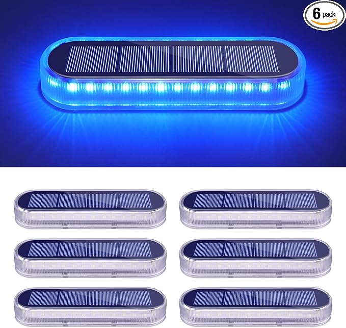 Honalia Solar Dock Lights Outdoor Waterproof IP68, Driveway Lights Solar Powered 6 Pack, Blue Solar Deck Lights Warning Concrete Step Lights for Driveway Deck Stairs Marine Dock Runway-VerdiqueGarden