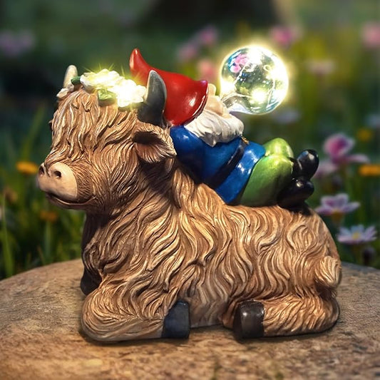 Solar Highland Cow Gnome Garden Decor Statue, Outdoor Funny Solar Light Decoration for Yard, Patio, Lawn, Unique Housewarming, Birthday Gift for Women, Mom, Grandma-VerdiqueGarden