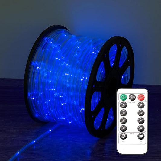 LED Rope Lights for Outside, 20Ft 360°Blue Solar Rope Lights Outdoor Waterproof, 86 LEDs 110V 8 Modes Remote Control Timer Christmas Rope Lights for Party Holiday Garden Decoration (Blue)-VerdiqueGarden