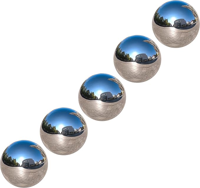 Nerien Gazing Ball, 2 Inch Stainless Steel Garden Mirror Globe, Polished Ornament Sphere, Hollow Floating Reflective Hemisphere, for Home Outdoor Pond Housewarming Swimming Decoration, Silver, 5pcs-VerdiqueGarden