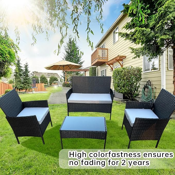 3-Pack Outdoor Patio Furniture Replacement Cushions Set–High-Elastic Sponge Cushions Fit 4-Piece Wicker Rattan Sofa, Loveseat & Chairs, 36x18x2 & 18x18x2, Waterproof, Fade-Resistant (Light gray)-VerdiqueGarden