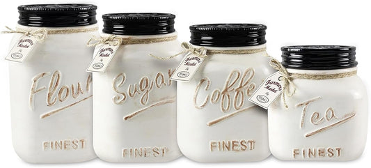 Young's 4 Piece Ceramic Canisters Sets for Kitchen, Country Style Ceramic Containers for Flour, Sugar, Tea and Coffee, Storage Containers with Lids 10.75"-VerdiqueGarden