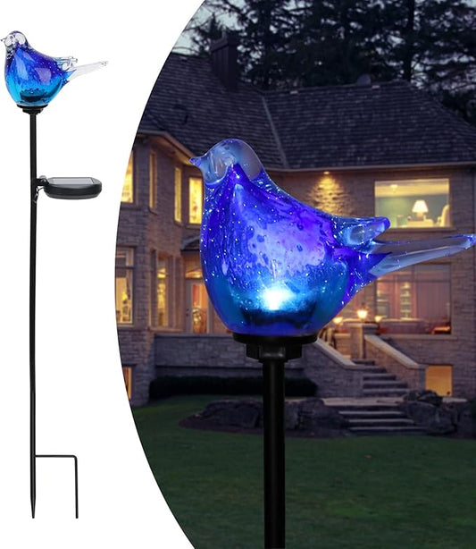 Afirst Solar Bluebird Garden Stake Lights - Hand Blown Glass Decorative Garden Pathway Lights Outdoor Waterproof Bird Glass Stakes-VerdiqueGarden