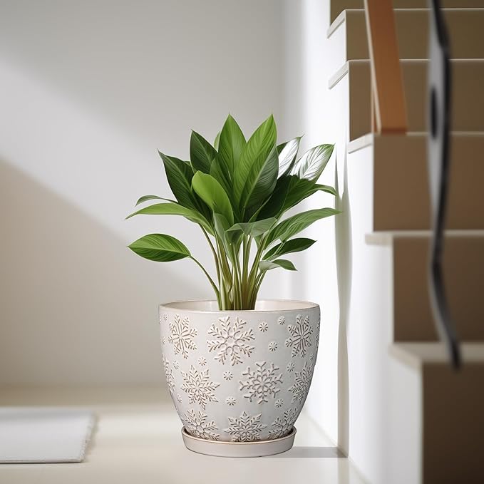 10 Inch Ceramic Planter Pot Large Plant Pot for Indoor Plants Outdoor Round Flower Pot with Drainage Hole and Saucer for Home Garden Decor White-VerdiqueGarden