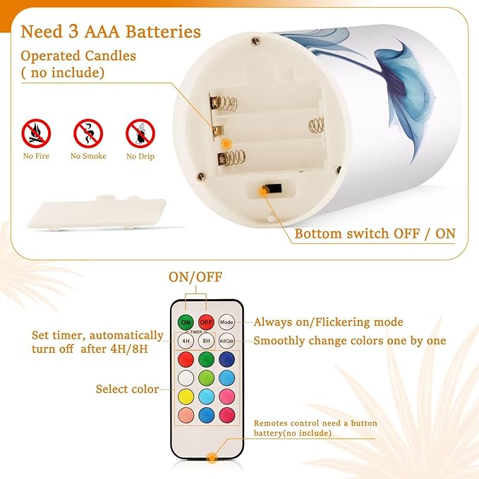 Flickering Flameless Candles, Blue Tulip Flower LED Candles with Remote Timer, Set of 2 Battery Operated Candle for Valentine Wedding Birthday-VerdiqueGarden