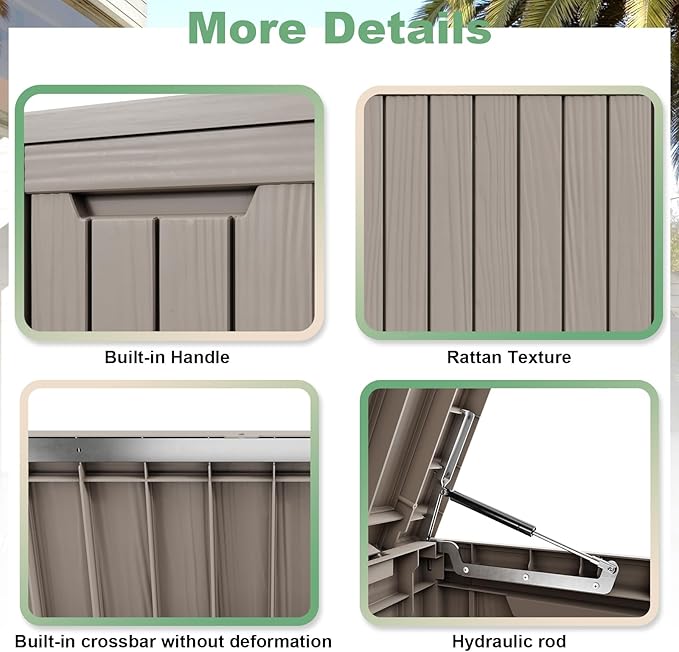 DRATO 80 Gallon Large Deck Box, Outdoor Storage Box for Patio Furniture, Patio Cushions, Gardening Tools, Pool Supplies 480lbs Weight Capacity,Waterproof Resin Storage Boxes-VerdiqueGarden