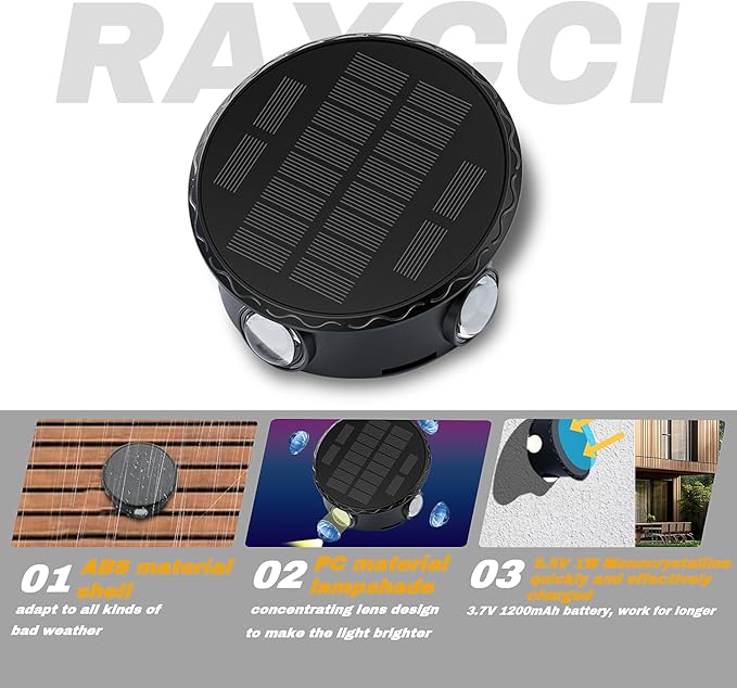 Outdoor Wall Lights - 4 LED Solar Lights for Outside - IP65 Waterproof-RGB Multicolor - Auto On/Off - 1200mAh Battery, Use on The Fence, Patio, Yard, Garden, Porch&More 2 Pack (Warm Color)-VerdiqueGarden