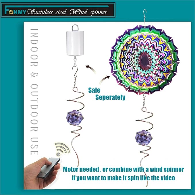 Fonmy Gazing Ball Spiral Tail -Decorative Wind Spinner Sun Catcher Rainbow Maker 11 inch Tail and 2 inch Purple Crystal Orb. Indoor Outdoor Garden Decoration -13 inch Height-VerdiqueGarden