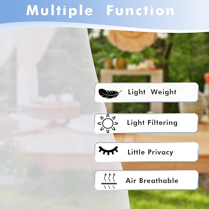 HolidayIdeas White Outdoor Sheer Curtains for Patio Waterproof, 2 Panels - 54 x 95 Inch - Light Filtering Voile Outside Curtains Grommet Drapes for Front Porch, Gazebo, Pergola, Backyard-VerdiqueGarden