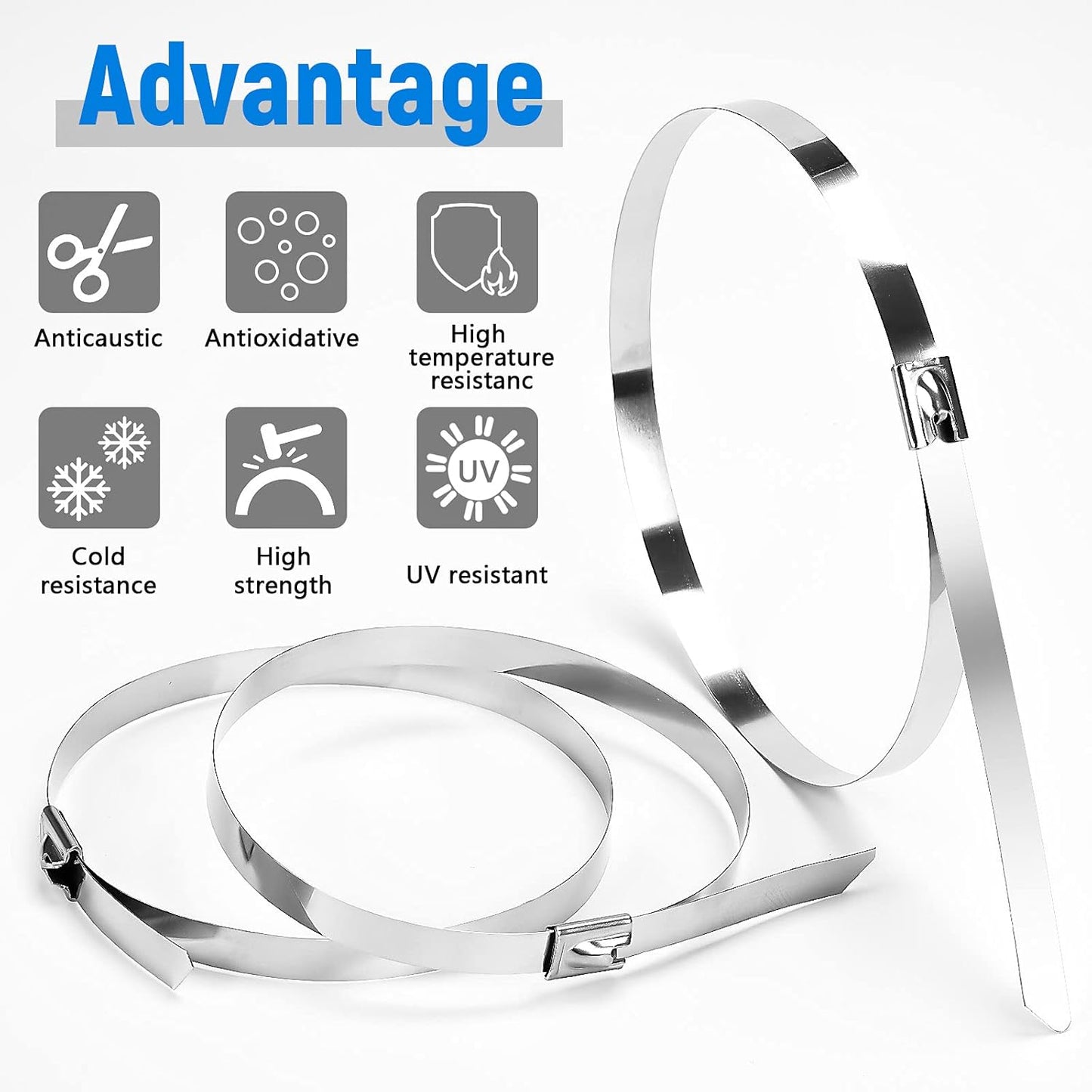 Metal Zip Ties 60In, 500Lb Extra Long Stainless Steel Cable Ties, Heavy Duty Self-Locking Strap Ties, Strength for Exhaust Wrap, Garden Ties, pipes, Outdoor UV Resistant Large Tie Wraps 30 Pcs-VerdiqueGarden