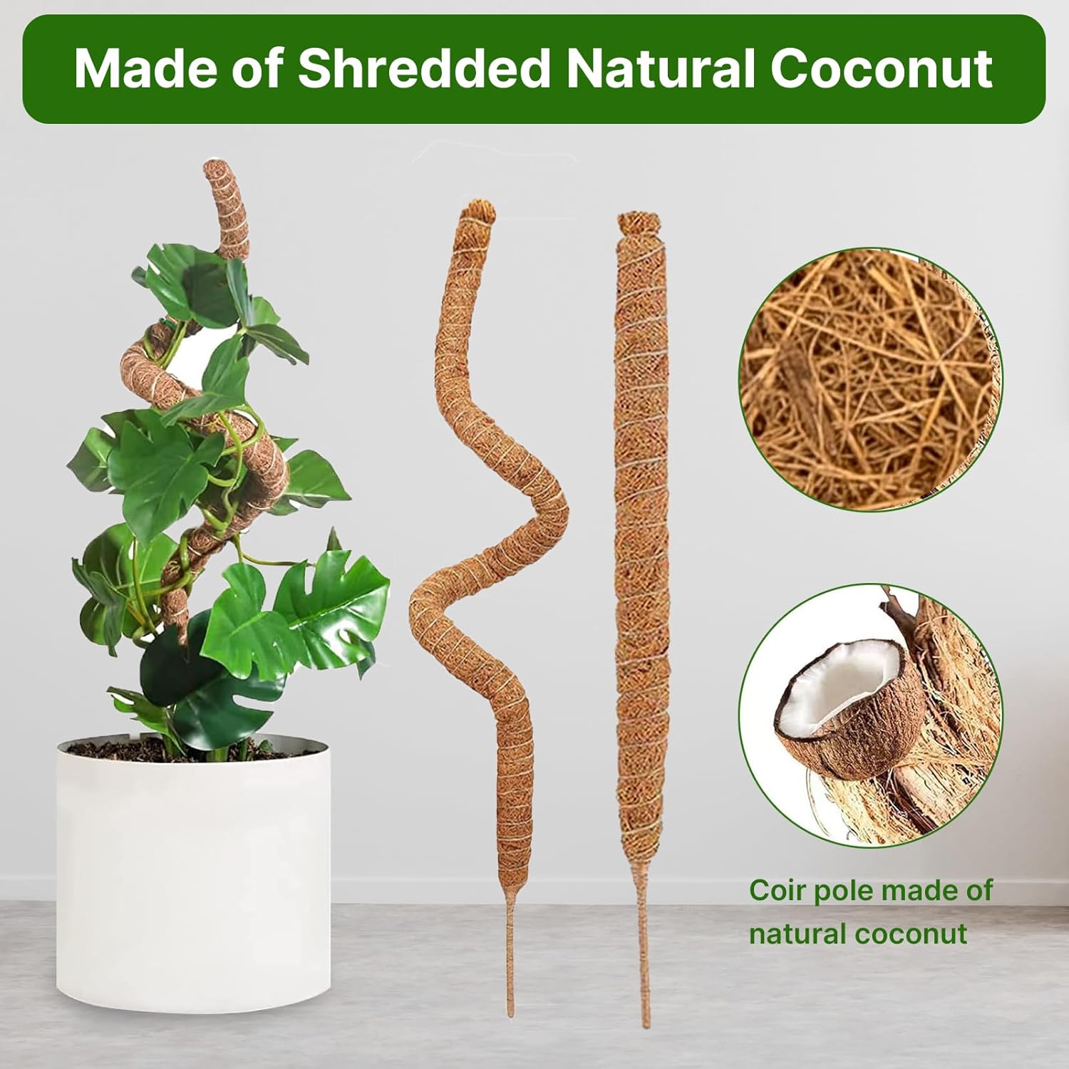 48 Inch Bendable Moss Pole for Plants Monstera, Coir Plant Pole Stick, Support Stake for Climbing Plants Indoor, Pothos, Philodendron, Moss Pole kit, Plant Support Stake for Plants Indoor-VerdiqueGarden
