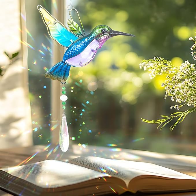 WEISIPU Crystal Suncatchers for Windows - Hummingbird Crystal Ball Prisms Hanging Crystals Ornament for Home Garden Office Wedding Christmas Decoration-Hummingbird-VerdiqueGarden