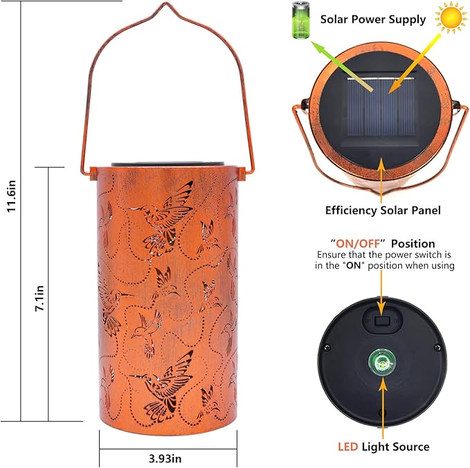 2 Pack Solar Lanterns Outdoor Hanging Hummingbird Decor Lantern,Waterproof Hollow Out Metal Decorative Garden Light,Graceful Decoration for Patio,Yard,Landscape,Festival-VerdiqueGarden
