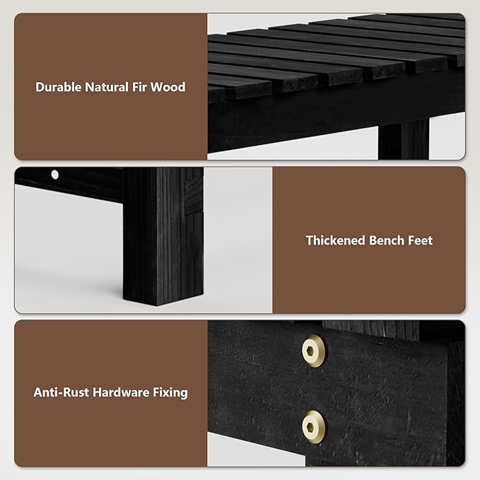 Nidouillet Outdoor Garden Bench, Weatherproof Patio Benches 2-Person Seat Backless Wooden Porch Bench, Multifunctional Slat All Weather Bench for Garden Lawn Porch Park Backyard (Black, 35.5 inch)-VerdiqueGarden