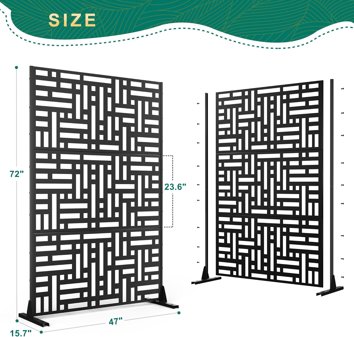 72" H×47" W Metal Privacy Screen Outdoor Privacy Screen Freestanding, Outdoor Privacy Screens and Panels for Patio Lawn Deck(Consists of 3 Panels)-VerdiqueGarden