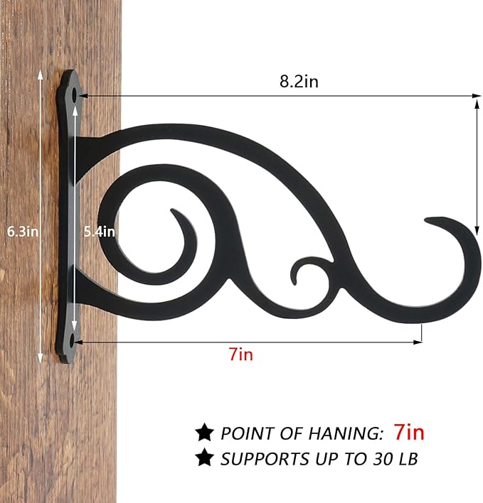 2 Pcs 8-Inch Outdoor Decorative Wall Hanging Lantern Plant Hooks, Iron Wall Hangers for Hummingbird Feeder Planter, Black-VerdiqueGarden