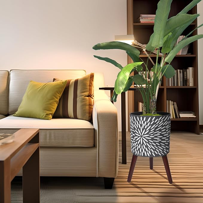 12 Inches Plant Pot with Stand, Large Modern Standing Planters for Indoor Plants with Drainage Holes, Gray Flower Pots with Legs-VerdiqueGarden