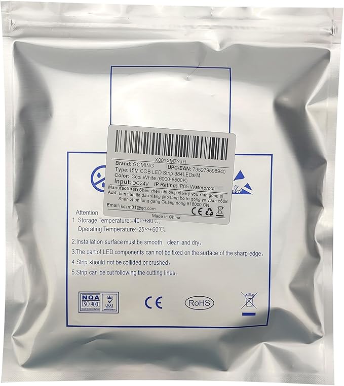 15M/49.2ft 24V COB LED Strip Light Waterproof IP65 Cool White 6000K Uniform Glow 5760LEDs CRI 93+ Flexible LED Tape Lights for DIY Cabinet Bedroom Kitchen Home Decor(No Power Supply)-VerdiqueGarden